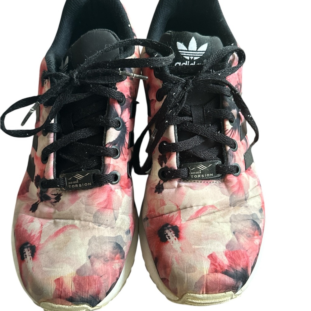 Adidas Pink and Black Sneakers with Floral Design
